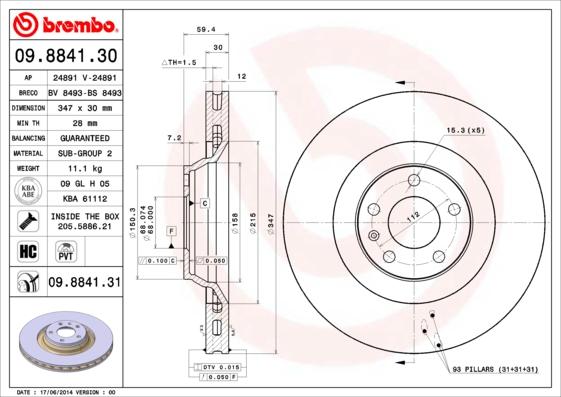 Brembo 09.8841.30 - Disque de frein cwaw.fr