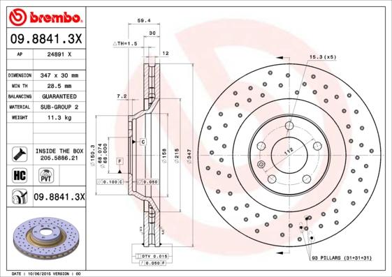 Brembo 09.8841.3X - Disque de frein cwaw.fr