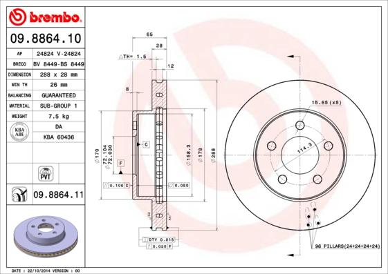 Brembo 09.8864.10 - Disque de frein cwaw.fr