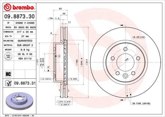 Brembo 09.8873.30 - Disque de frein cwaw.fr