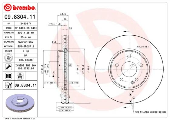 Brembo 09.8304.11 - Disque de frein cwaw.fr