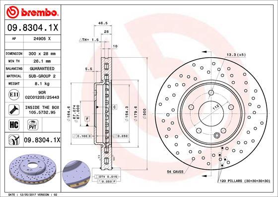 Brembo 09.8304.1X - Disque de frein cwaw.fr