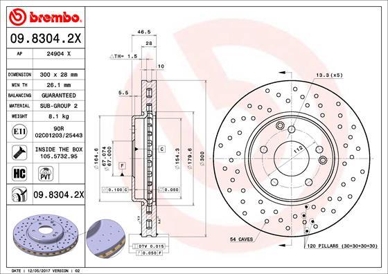 Brembo 09.8304.2X - Disque de frein cwaw.fr