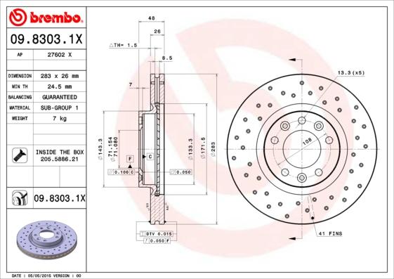 Brembo 09.8303.1X - Disque de frein cwaw.fr