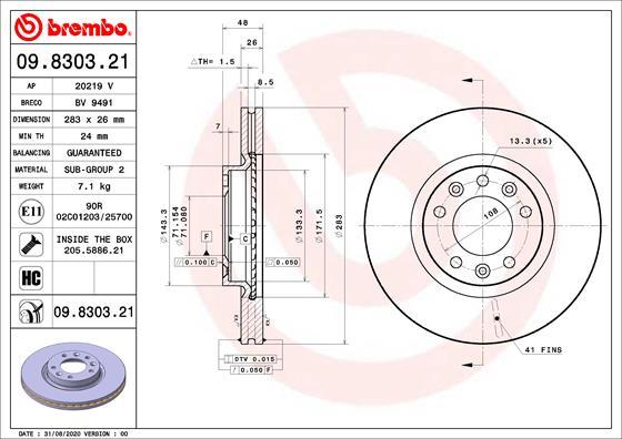 Brembo 09.8303.21 - Disque de frein cwaw.fr