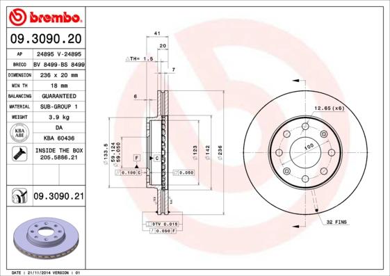 Brembo 09.3090.20 - Disque de frein cwaw.fr