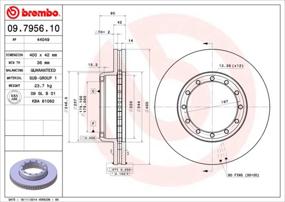 Brembo 09.7956.10 - Disque de frein cwaw.fr