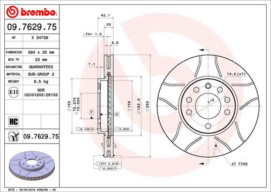 Brembo 09.7629.75 - Disque de frein cwaw.fr