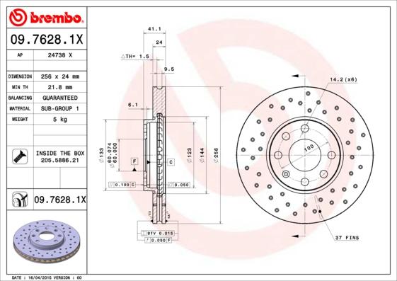 Brembo 09.7628.1X - Disque de frein cwaw.fr