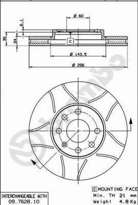 Brembo 09.7628.75 - Disque de frein cwaw.fr