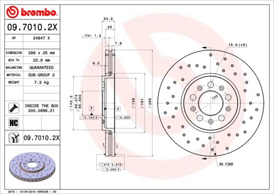 Brembo 09.7010.2X - Disque de frein cwaw.fr