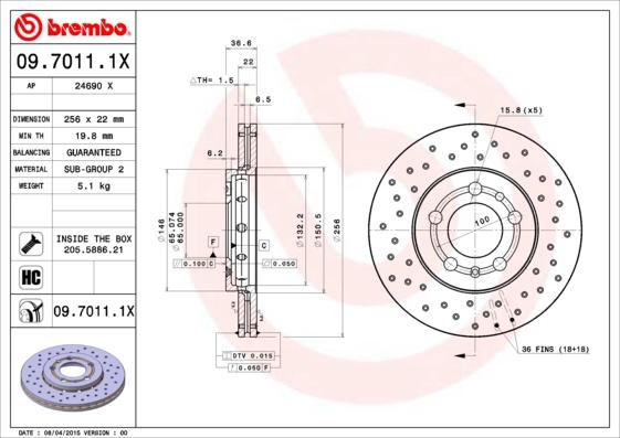 Brembo 09.7011.1X - Disque de frein cwaw.fr