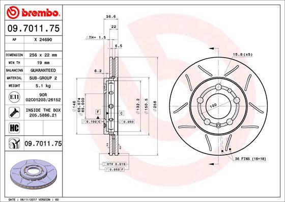 Brembo 09.7011.75 - Disque de frein cwaw.fr