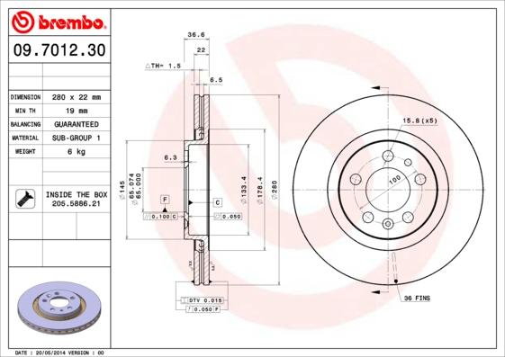 Brembo 09.7012.30 - Disque de frein cwaw.fr