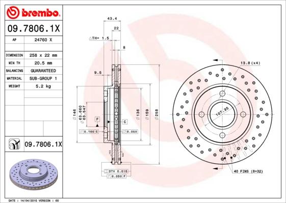 Brembo 09.7806.1X - Disque de frein cwaw.fr