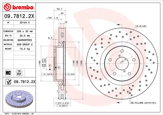 Brembo 09.7812.2X - Disque de frein cwaw.fr