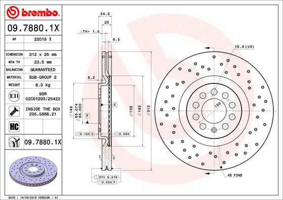 Brembo 09.7880.1X - Disque de frein cwaw.fr