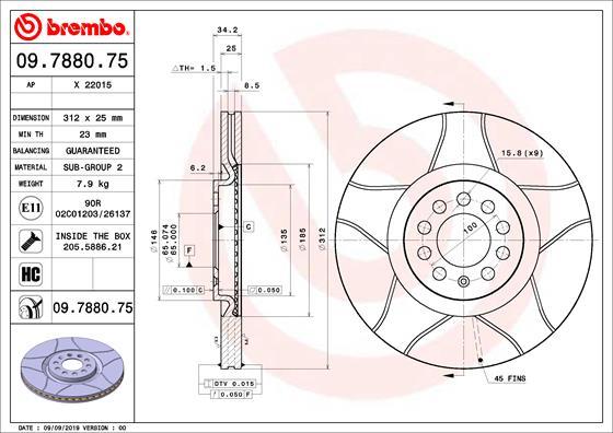 Brembo 09.7880.75 - Disque de frein cwaw.fr