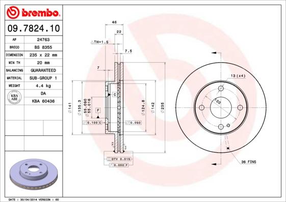 Brembo 09.7824.10 - Disque de frein cwaw.fr