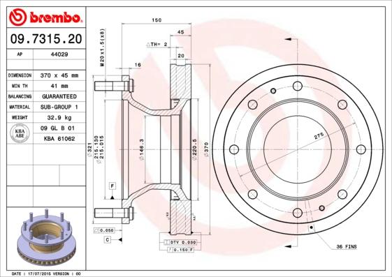 Brembo 09.7315.20 - Disque de frein cwaw.fr