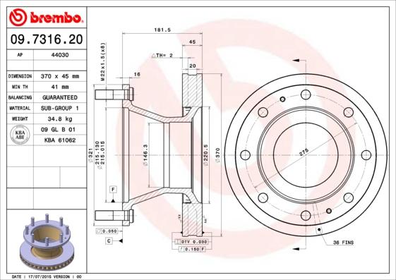 Brembo 09.7316.20 - Disque de frein cwaw.fr