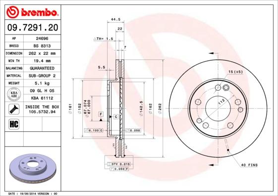 Brembo 09.7291.20 - Disque de frein cwaw.fr