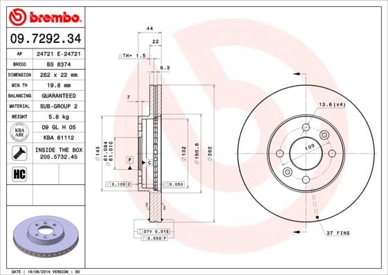 Brembo 09.7292.34 - Disque de frein cwaw.fr