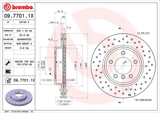 Brembo 09.7701.1X - Disque de frein cwaw.fr