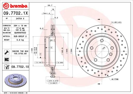 Brembo 09.7702.1X - Disque de frein cwaw.fr