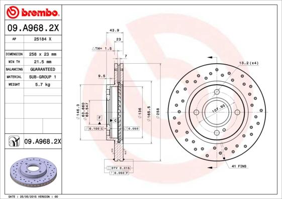 Brembo 09.A968.2X - Disque de frein cwaw.fr