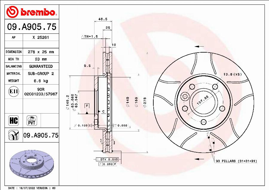 Brembo 09.A905.75 - Disque de frein cwaw.fr