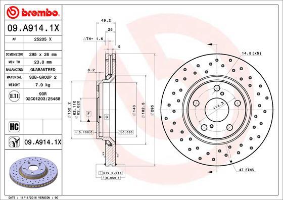 Brembo 09.A914.1X - Disque de frein cwaw.fr