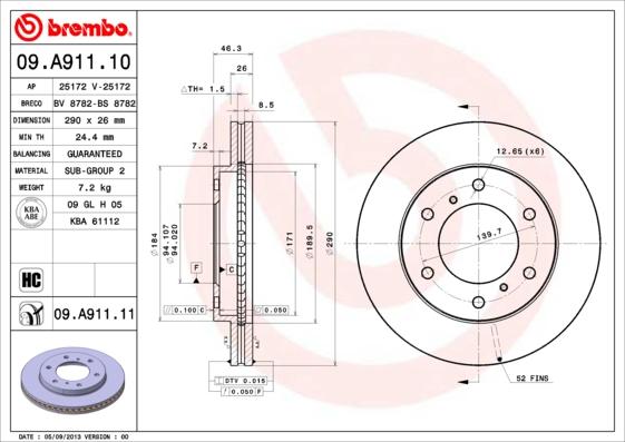 Brembo 09.A911.10 - Disque de frein cwaw.fr