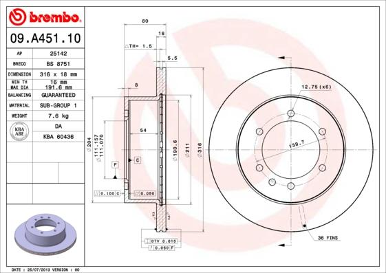 Brembo 09.A451.10 - Disque de frein cwaw.fr