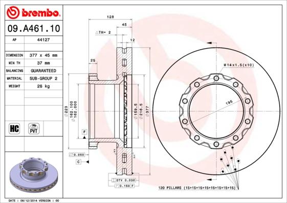 Brembo 09.A461.10 - Disque de frein cwaw.fr