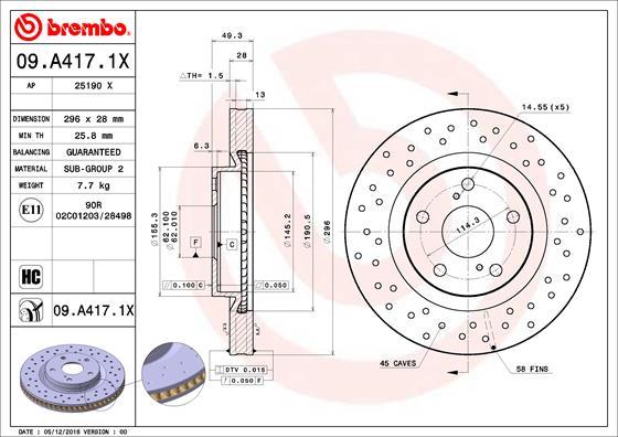 Brembo 09.A417.1X - Disque de frein cwaw.fr