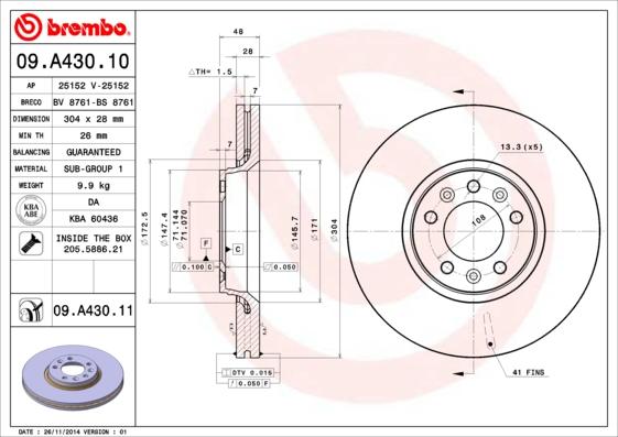 Brembo 09.A430.10 - Disque de frein cwaw.fr