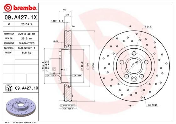 Brembo 09.A427.1X - Disque de frein cwaw.fr