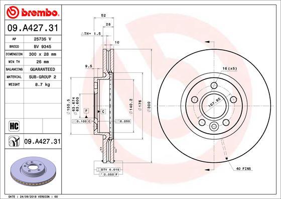 Brembo 09.A427.31 - Disque de frein cwaw.fr