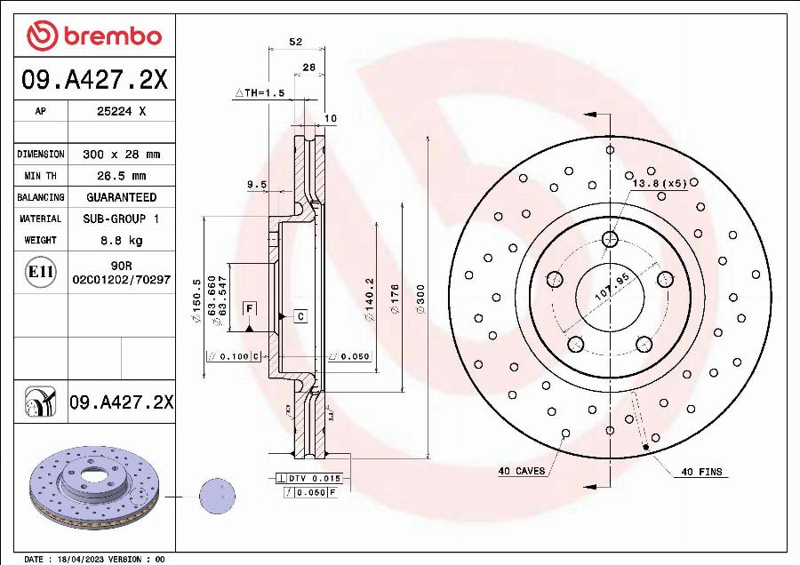 Brembo 09.A427.2X - Disque de frein cwaw.fr