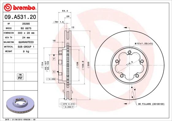 Brembo 09.A531.20 - Disque de frein cwaw.fr