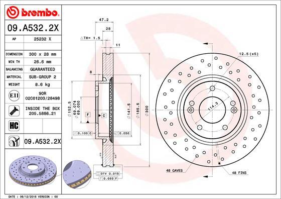 Brembo 09.A532.2X - Disque de frein cwaw.fr