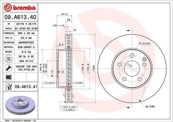 Brembo 09.A613.40 - Disque de frein cwaw.fr