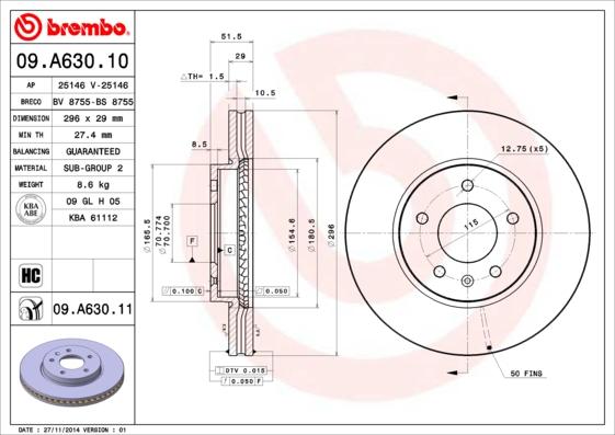 Brembo 09.A630.10 - Disque de frein cwaw.fr