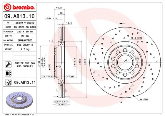 Brembo 09.A813.10 - Disque de frein cwaw.fr