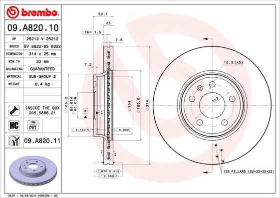 Brembo 09.A820.10 - Disque de frein cwaw.fr