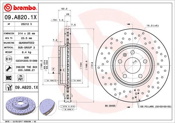 Brembo 09.A820.1X - Disque de frein cwaw.fr