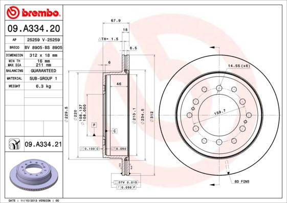 Brembo 09.A334.20 - Disque de frein cwaw.fr