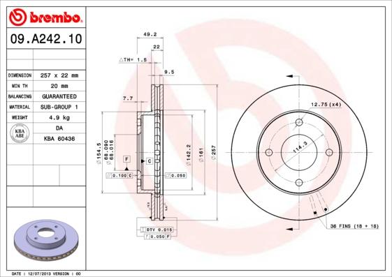 Brembo 09.A242.10 - Disque de frein cwaw.fr