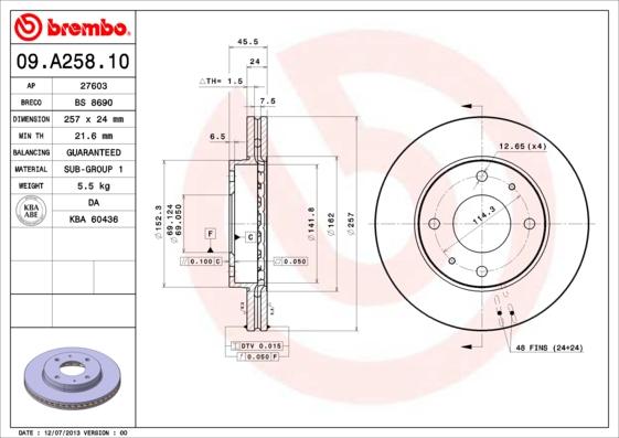 Brembo 09.A258.10 - Disque de frein cwaw.fr